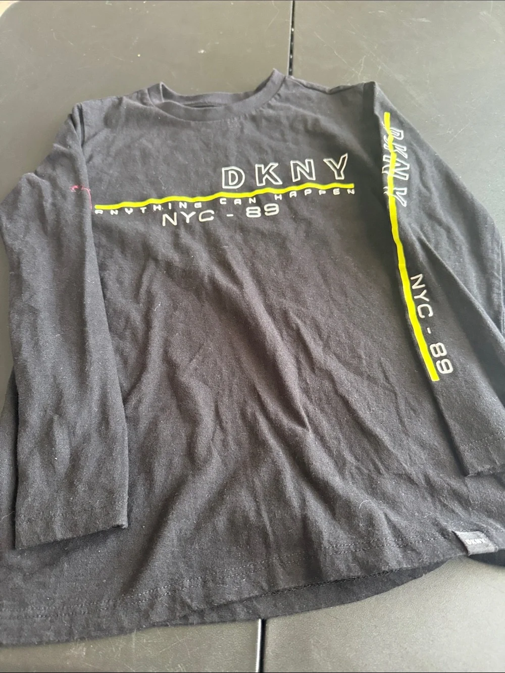 DKNY Black Long Sleeve Tee with Yellow Accent